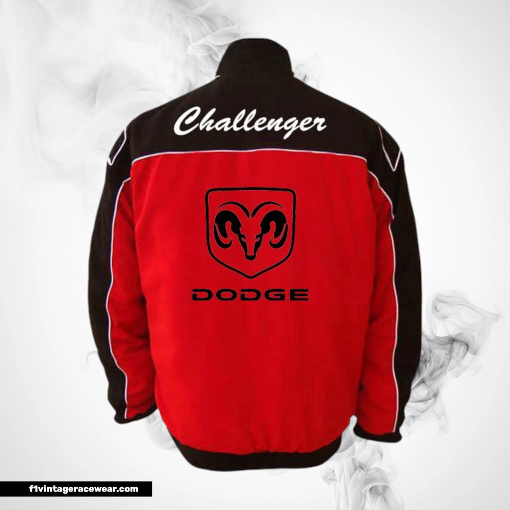 Dodge Challenger SCAT Racing Jacket Black Red White Piping Streetwear Style