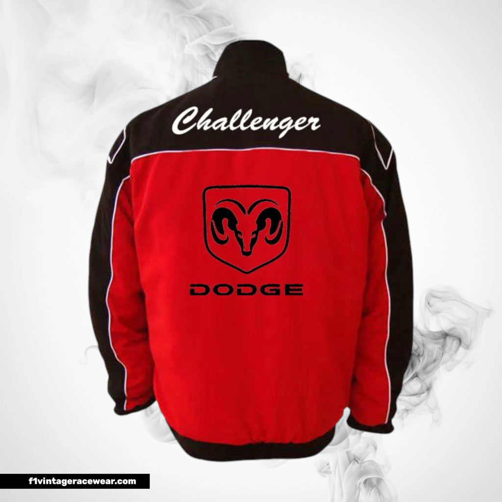 Dodge Challenger SRT Racing Jacket Black Red White Piping Streetwear Style