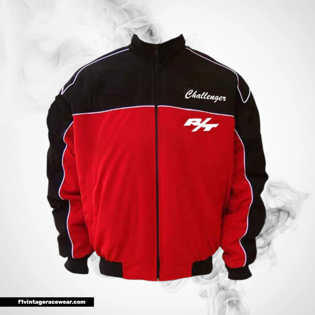 Dodge Challenger SRT Racing Jacket Black Red White Piping Streetwear Style