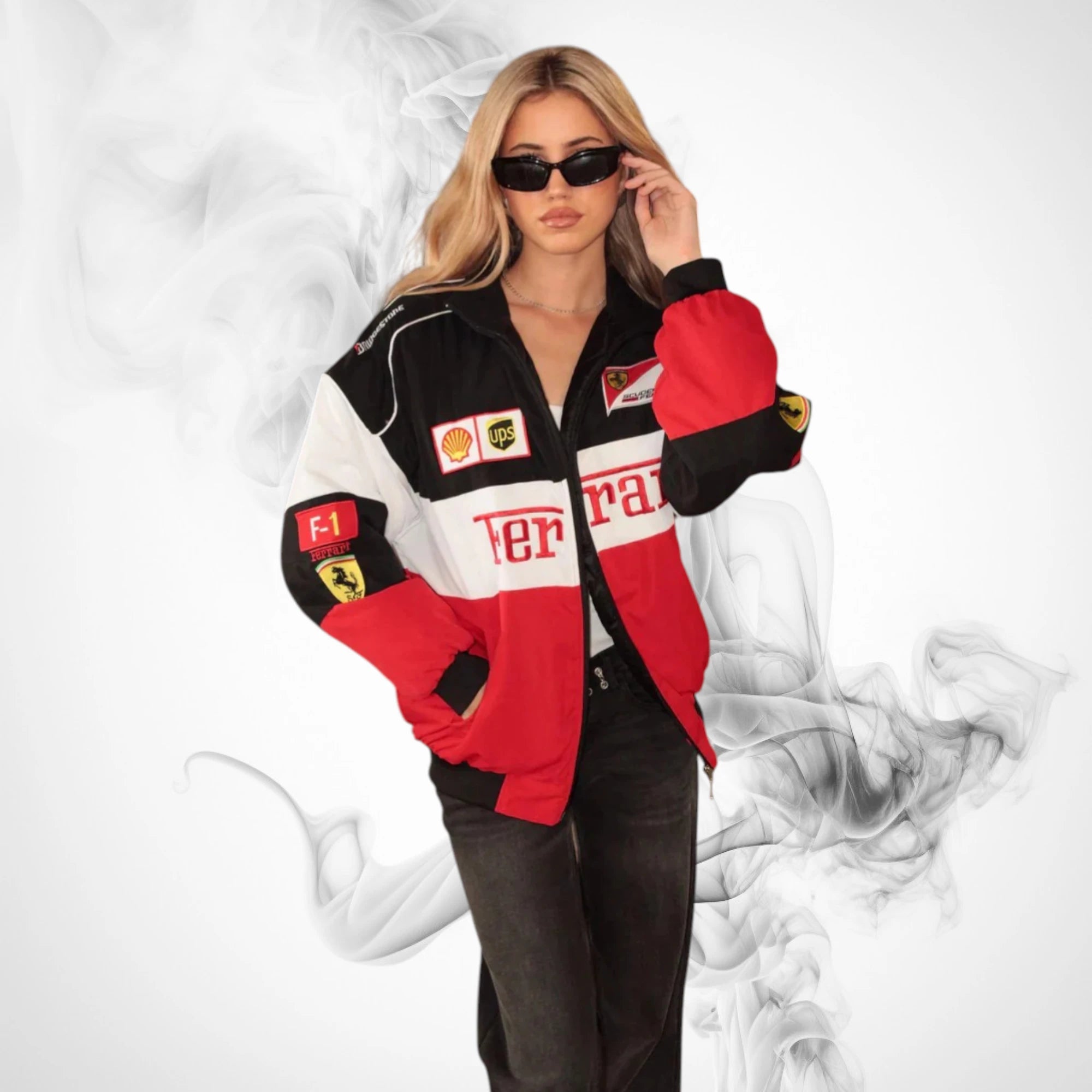 Ferrari F1 Vintage Racing Jacket - Black White Red