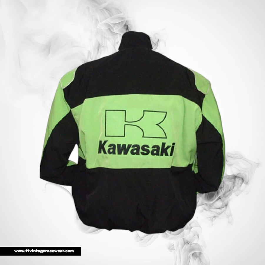 Kawasaki Bridgestone F1 Inspired Motorcycle Jacket Black Green Racing Style