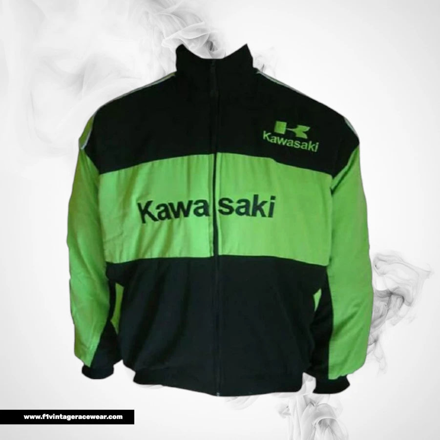 Kawasaki F1 Inspired Motorcycle Jacket Black Green Racing Style
