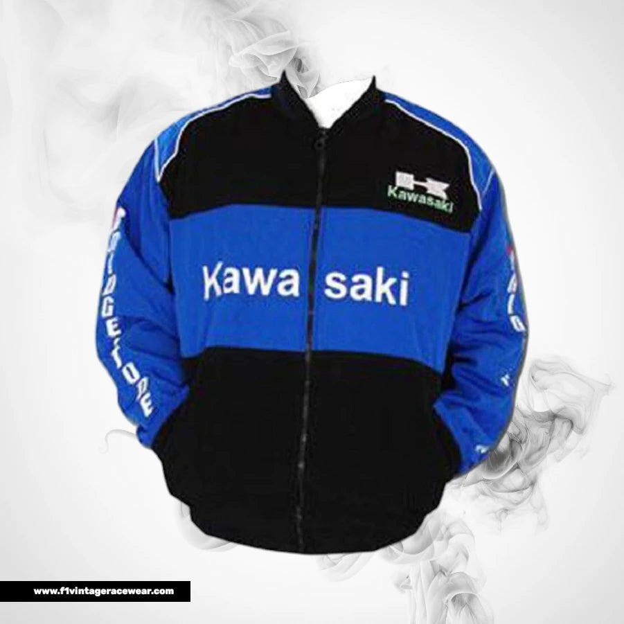 Kawasaki F1 Inspired Motorcycle Jacket Black Royal Blue Racing Style