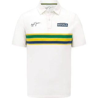 Ayrton Senna Men's Helmet Striped Polo Shirt - Rustle Racewears