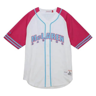 McLaren Racing F1 Special Edition Miami GP Mitchell & Ness Baseball Jersey - Blue/Pink - Rustle Racewears